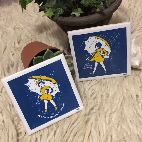 NEW-Morton Salt Coasters-2 pieces-Ceramic-4x4in - Picture 3 of 9